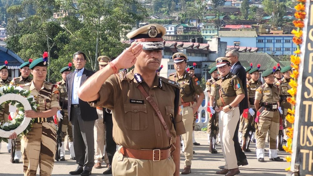 Nagaland DGP Rupin Sharma takes salute during Police Commemoration Day in Kohima on October 21. (Morung Photo)